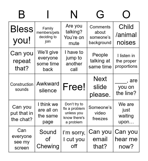 Conference Call Bingo Card