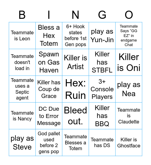 DBD SoloQ Survivor Bingo LIVE Bingo Card