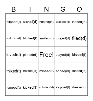 3 sounds of -ed Bingo Card