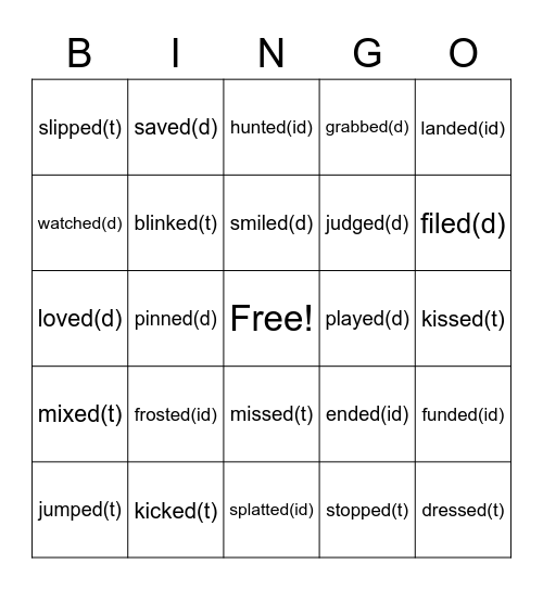 3 sounds of -ed Bingo Card