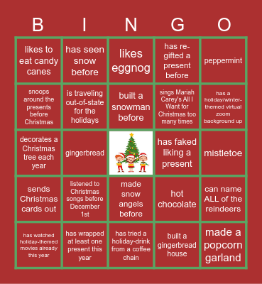 Virtual Holiday Bingo Card