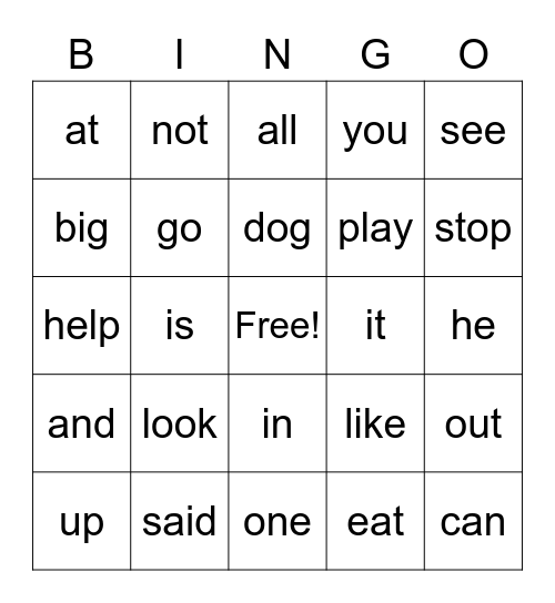 Sight words lists 1-8 Bingo Card