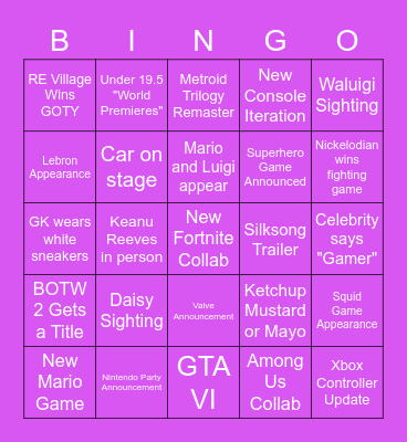 VGA Bingo Card