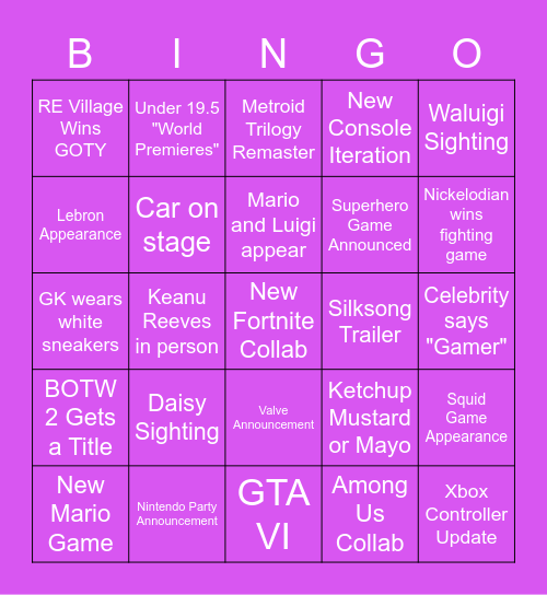 VGA Bingo Card