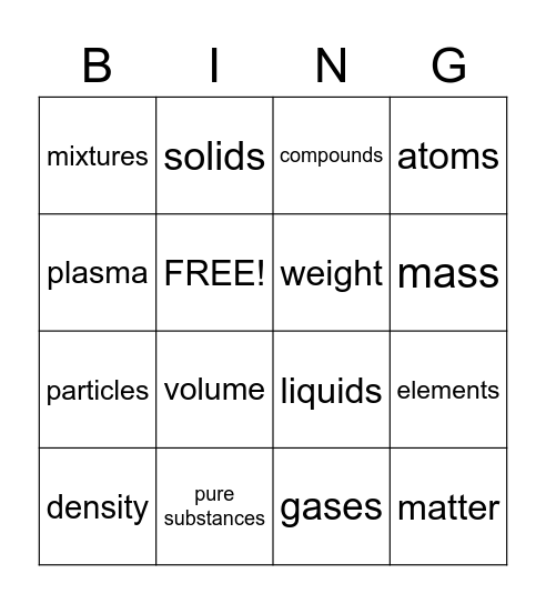 Matter Bingo Card