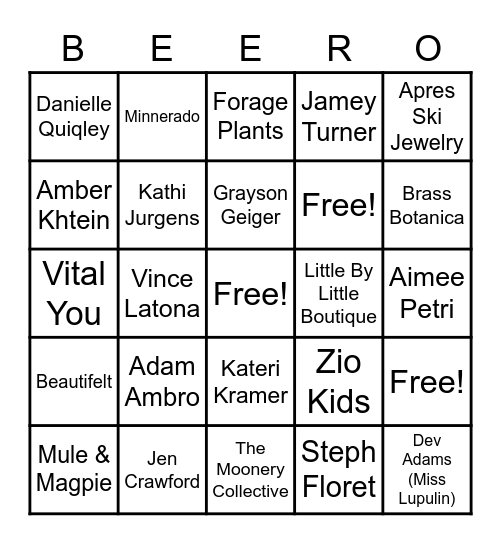 New Terrain Brewing Holiday Market 2021 Bingo Card