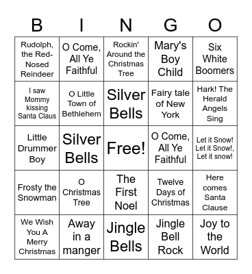 Christmas Carol Bingo Card