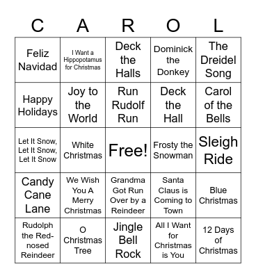 Christmas Carol Bingo Card