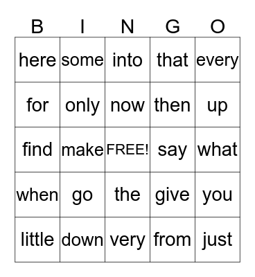 KIndergarten Vocabulary Bingo Card