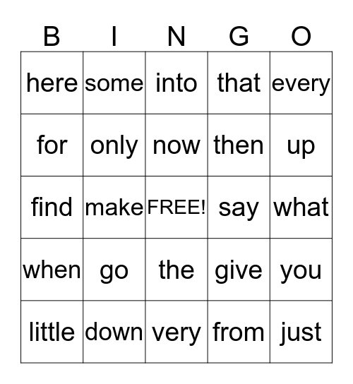 KIndergarten Vocabulary Bingo Card