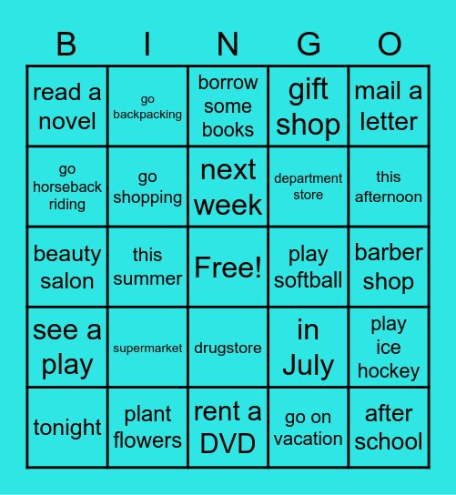 Future plan Bingo Card