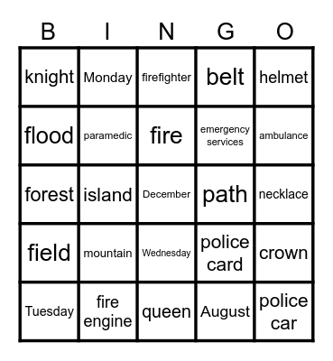 Vocabulary Danger! Bingo Card