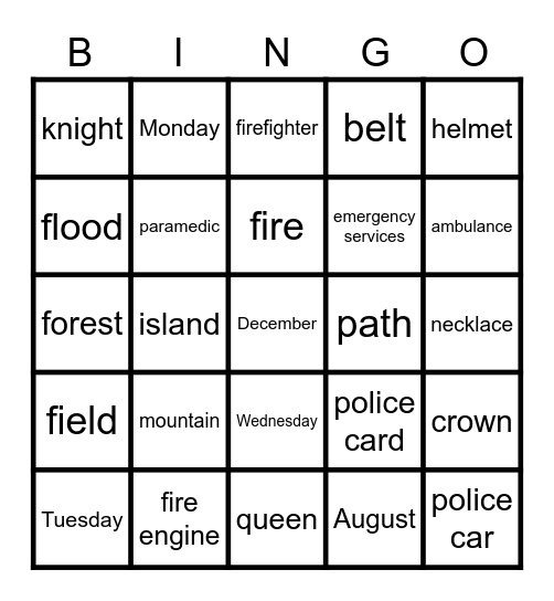 Vocabulary Danger! Bingo Card