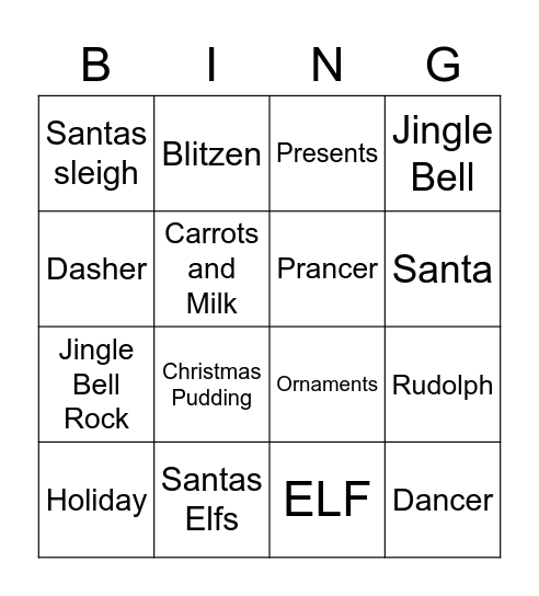 Christmas Themed Bingo Card