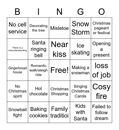 Hallmark Movie Bingo Card