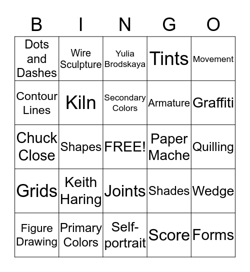 5th Grade ART  Bingo Card