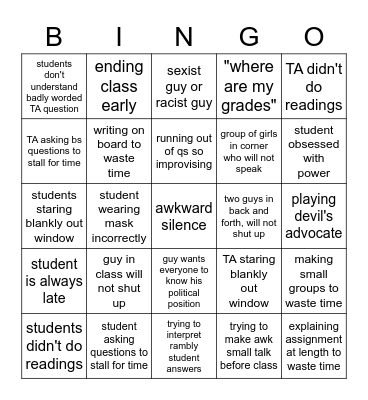 discussion section bingo Card