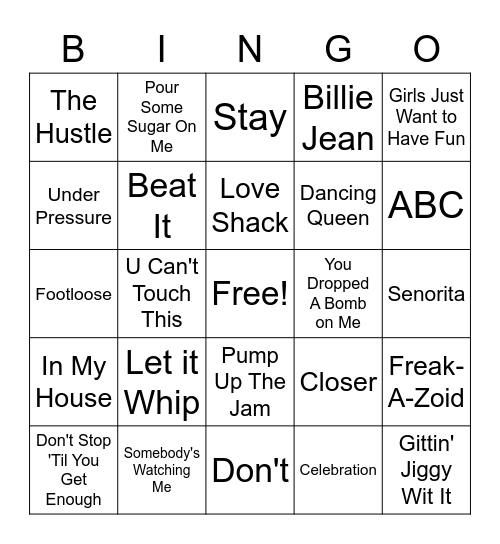 * Dance Music Mashup * Bingo Card