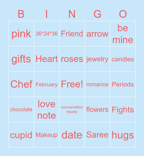 Valentine's Bingo Card
