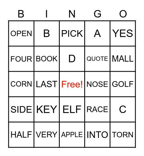 Alphabet Bingo Card