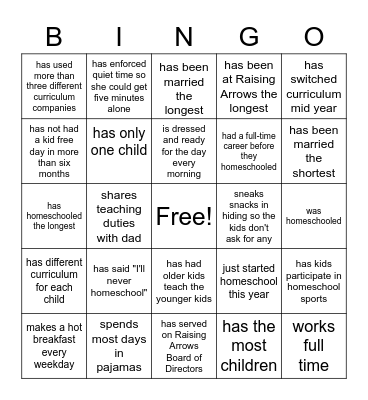 Find Someone Who: Homeschool Edition Bingo Card