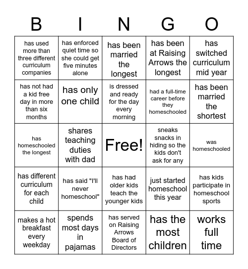 Find Someone Who: Homeschool Edition Bingo Card