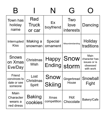 Hallmark Christmas Movie Bingo Card