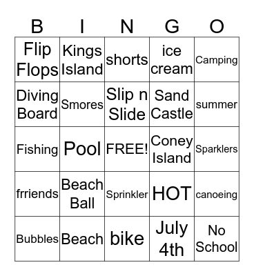 Summer Bingo Card