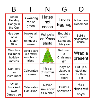 HOLIDAY Bingo Card