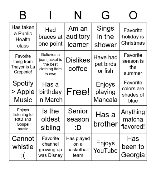 Express Myself Bingo! w/ Amber Bingo Card
