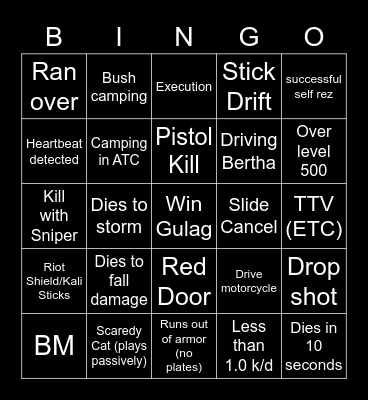 Puffer Warzone Bingo Card