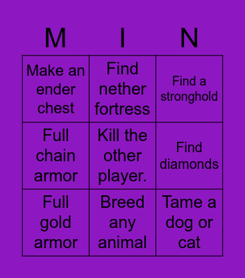 Minecraft first to 4 Bingo Card