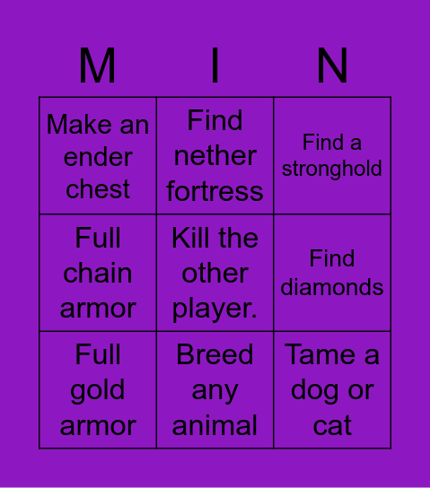 Minecraft first to 4 Bingo Card