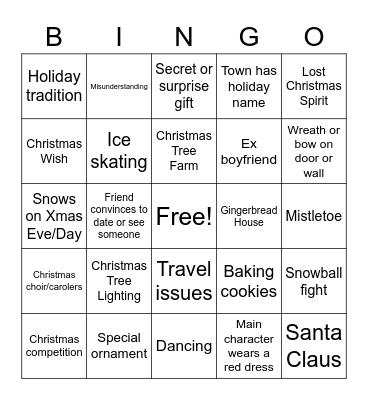 Hallmark Christmas Movie Bingo Card