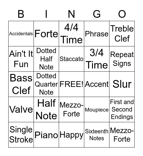 Music Bingo Card
