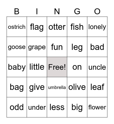 Jolly Phonics Sound Set 3 Bingo Card