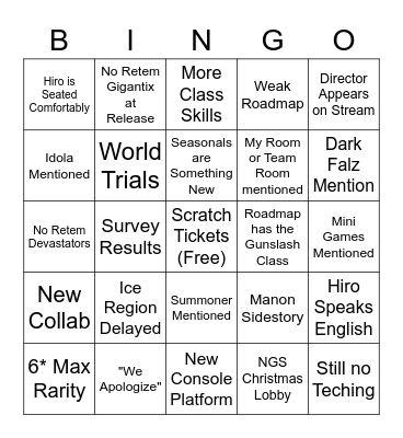 December Stream Bingo Card