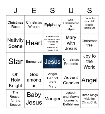 Advent, Christmastide & Epiphany Bingo Card