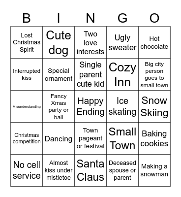 Hallmark Christmas Movie Bingo Card