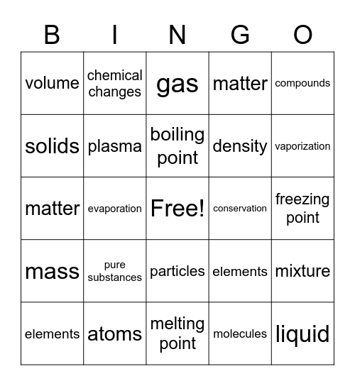 Matter Bingo Card