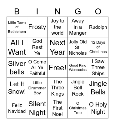 Christmas Songs Bingo Card