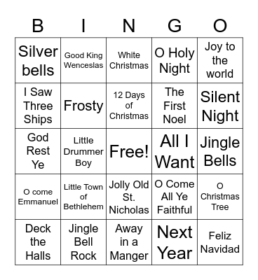 Christmas Songs Bingo Card