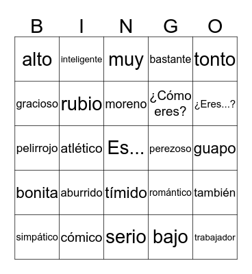 Describing People Bingo Card