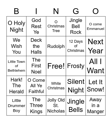 Christmas Songs Bingo Card