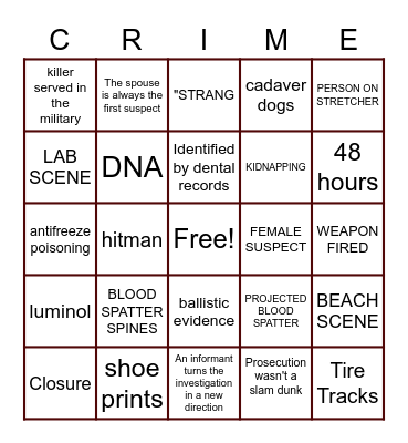 TV True Crime Bingo Card