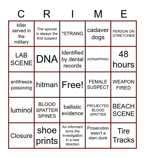 TV True Crime Bingo Card