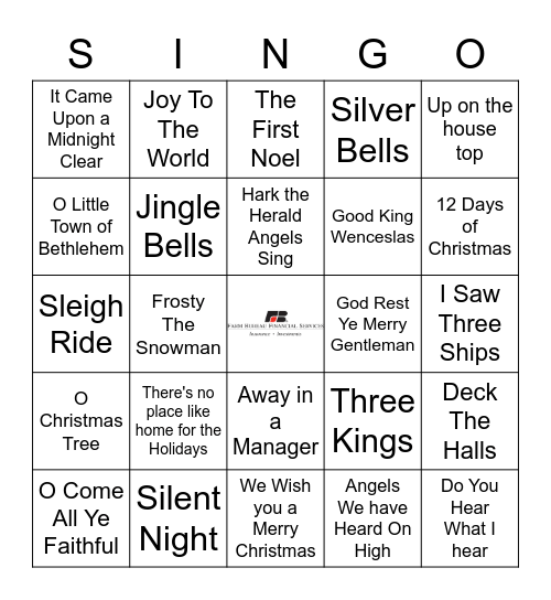 Christmas Carol Singo Bingo Card