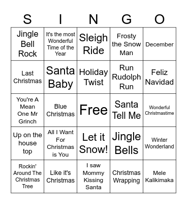 Top Christmas Songs Bingo Card