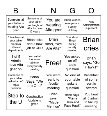 Bingo Round 2 Bingo Card