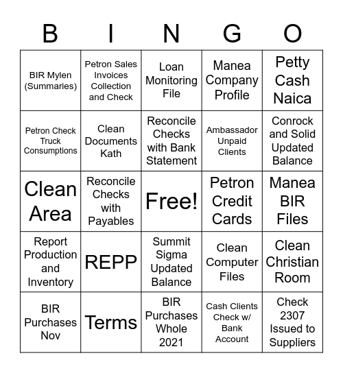 Productive Bingo! Bingo Card